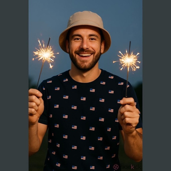 Isaac Morris IML Men's Flag Print Patriotic Short Sleeve Graphic T-Shirt - Large - Picture 2 of 7